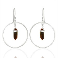 Natural Tiger Eye 925 Silver Drop/Dangle Pencil Shape Earrings For Girls
