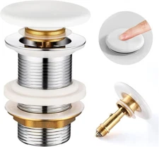 Ceramic Push Seal Pop Up Drain Stopper without Overflow for Bathroom Sink Faucet