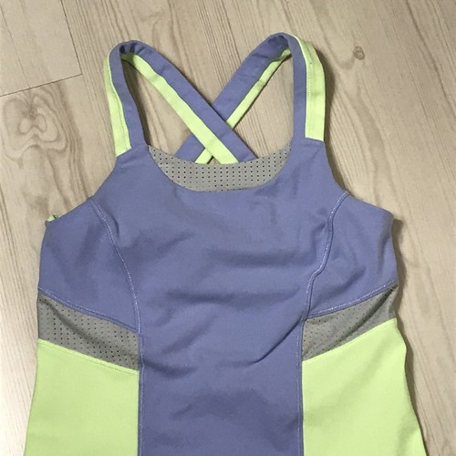 Ivivva Girls Size 12 Green Purple Gray Cross Back Workout Tank Top Built in Bra - Picture 2 of 12