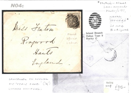GB NAVAL *Officers Letter* 6d Rate Cover Cancelled London *28* Numeral 1870 N04c - Picture 3 of 9