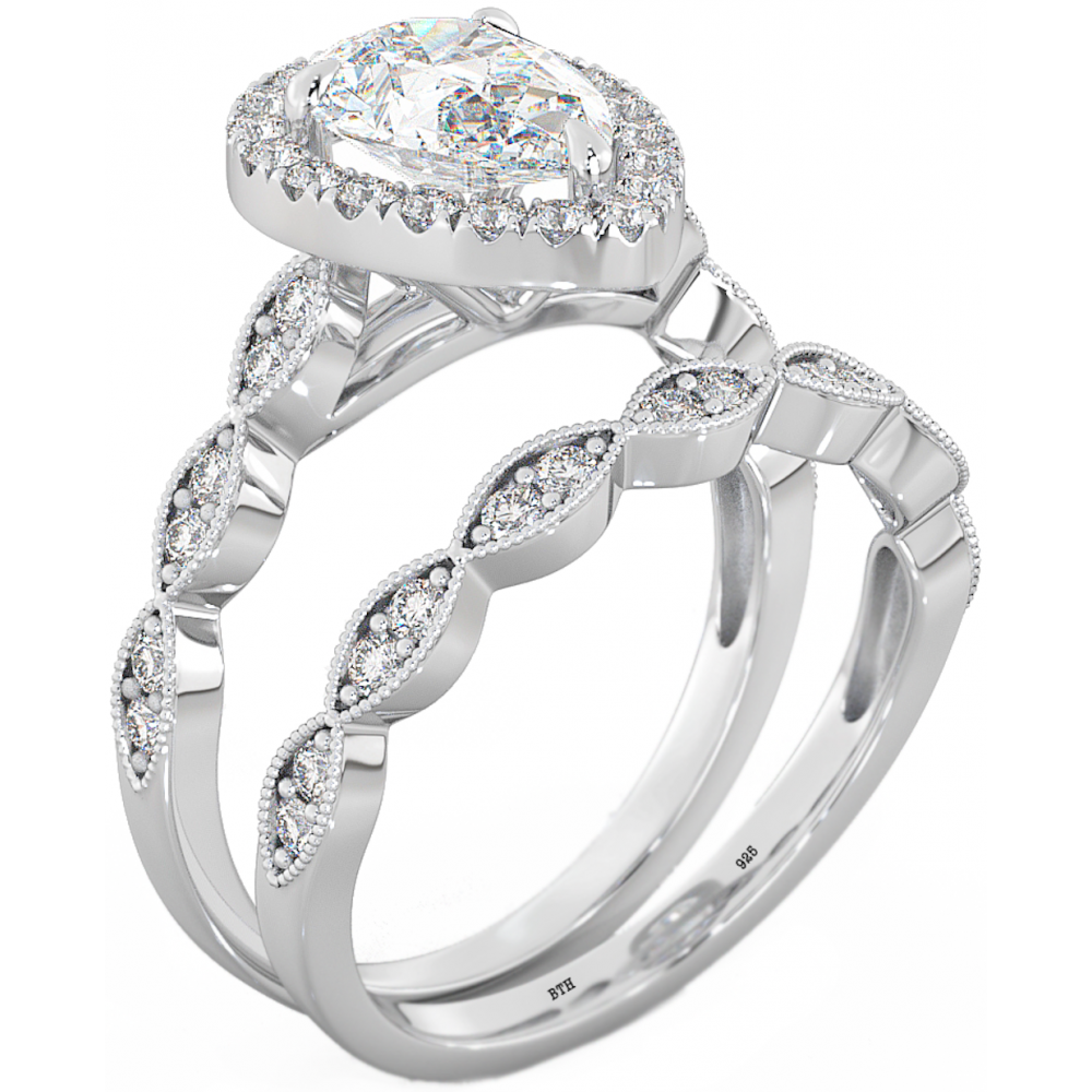 925 Silver Ladies piece Wedding Engagement Teardrop/Pear Cut