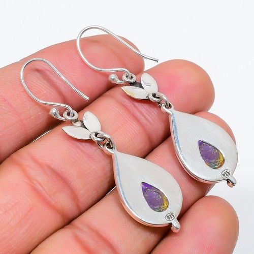 Copper Purple Turquoise Gemstone 925 Sterling Silver Earring, Oxidized Earring - Picture 4 of 4