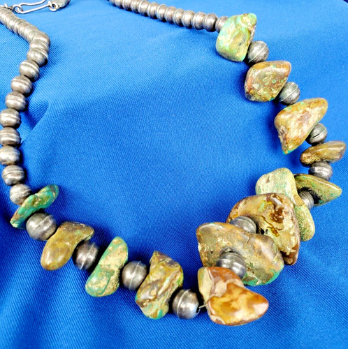 NATIVE VINTAGE NAVAJO TURQUOISE STERLING SILVER PEARLS NECKLACE 18" INCH Patina