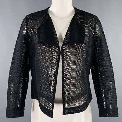 Akris Größe 6 Schwarze Baumwolle Eyelet Offene Vorderseite Jacke Blazer