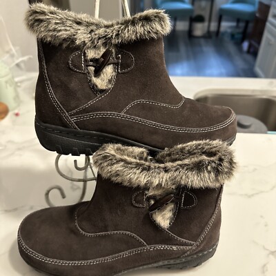 Khombu Women's Gracie Bown Suede Faux Fur Trimmed Boots Size