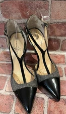 IVANKA TRUMP CAMELA T-STRAP HERRINGBONE BLACK PATENT LEATHER HIGH HEEL PUMPS 10M