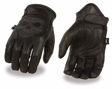 Milwaukee Leather MG7570 Men's  Reflective Skull  Black Leather Gloves Gel Palm
