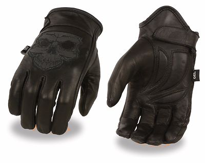 Milwaukee Leather MG7570 Herren ''Reflective Skull'' schwarz Lederhandschuhe Gel Handfläche