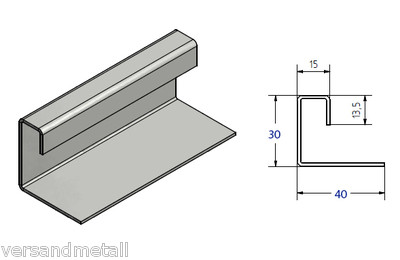 2m V4A 316L Edelstahl Z-Profil klein axcxb 15x14x15mm einseitig Schliff Korn 320