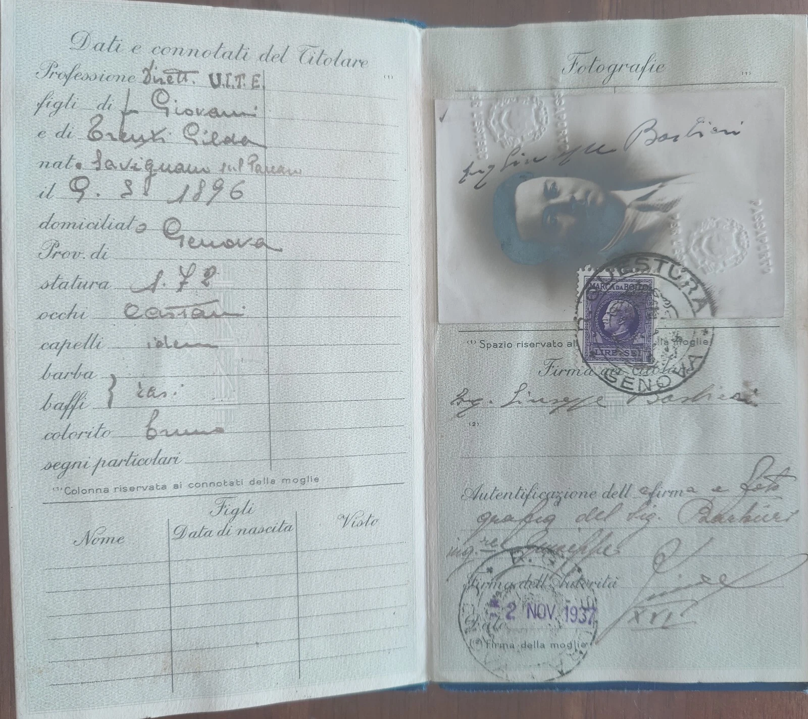 Italy reisepass 1937 with many revenue stamps, Visa to France! Passport - 画像1/1