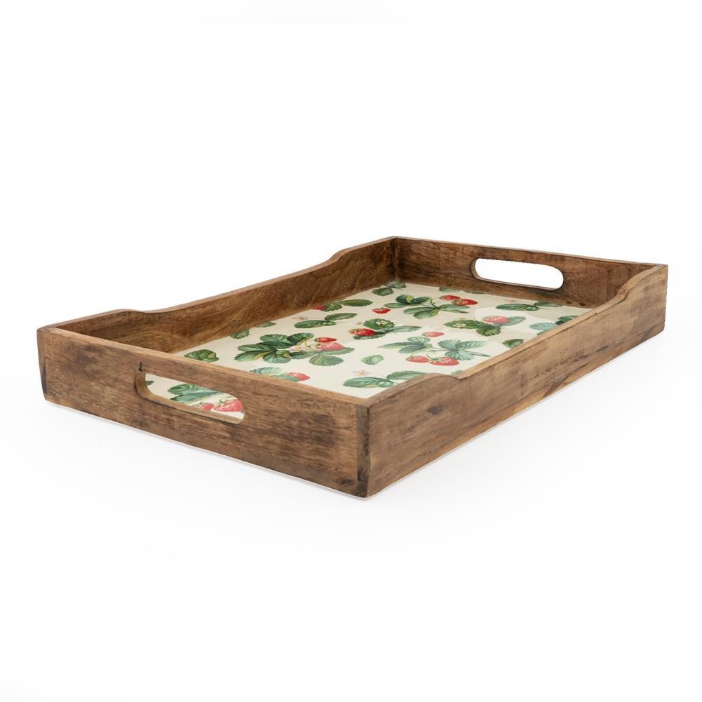 Strawberry Design Serving Tray Mango Wood Enamel 7x40.5x30.5cm