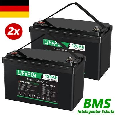 MARKENLOS 2x 12V 120Ah LiFePO4 Akku Lithium Batterie BMS Solarbatterie Solaranlage RV Boot