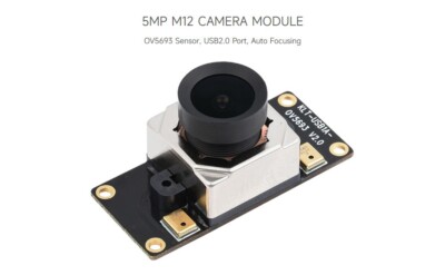 Waveshare OV5693 5MP USB Camera, Fixed-focus, Auto Focusing, M12 Camera