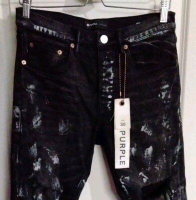 PURPLE BRAND JEANS STYLE #P001 SKINNY DISTRESSED BLACK SPLATTERED