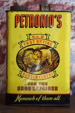 Vintage Petronio's Shoe Repair Rubber Cement Lion 1 Gallon Graphic Can