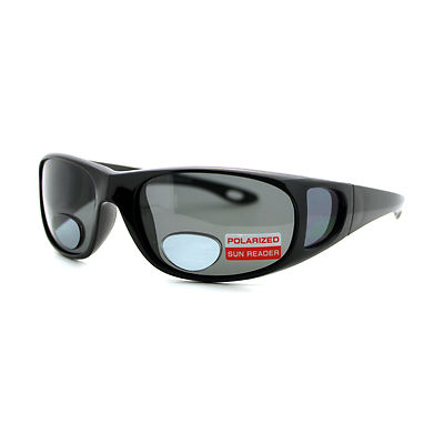Polarized Bifocal Sunglasses Mens Rectangular Black Frame Black Lens
