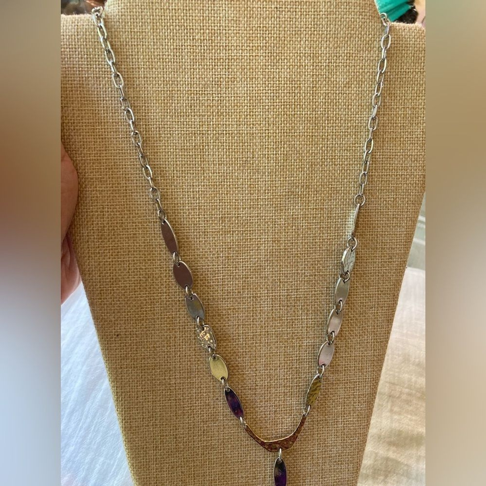 Chico’s Hammered Statement Link Two Tone Pendant … - image 2