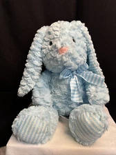 Hug Fun Swirly Blue Bunny Rabbit Floppy Plush Stuffed Animal Tulle Bow 14 Inch