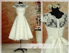 Short Cap Sleeve Wedding Dresses Tea Length Vestido De Novia Summer Bridal Gowns