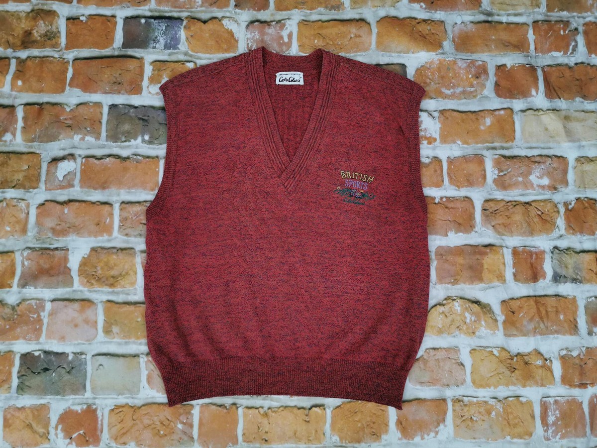 CARLO COLUCCI VINTAGE PULLUNDER WESTE PULLOVER*BRITISH SPORTS*ROT
