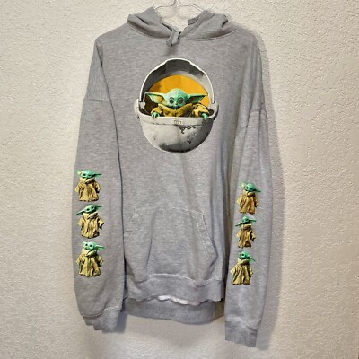 Star Wars Mad Engine Hoodie Men’s 2XL Grey Grogu Baby Yoda Pullover  Sweatshirt
