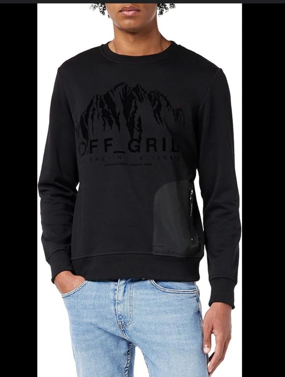 Jack & Jones Men Off Grid Graphic Sweatshirt Black Size XL Crew