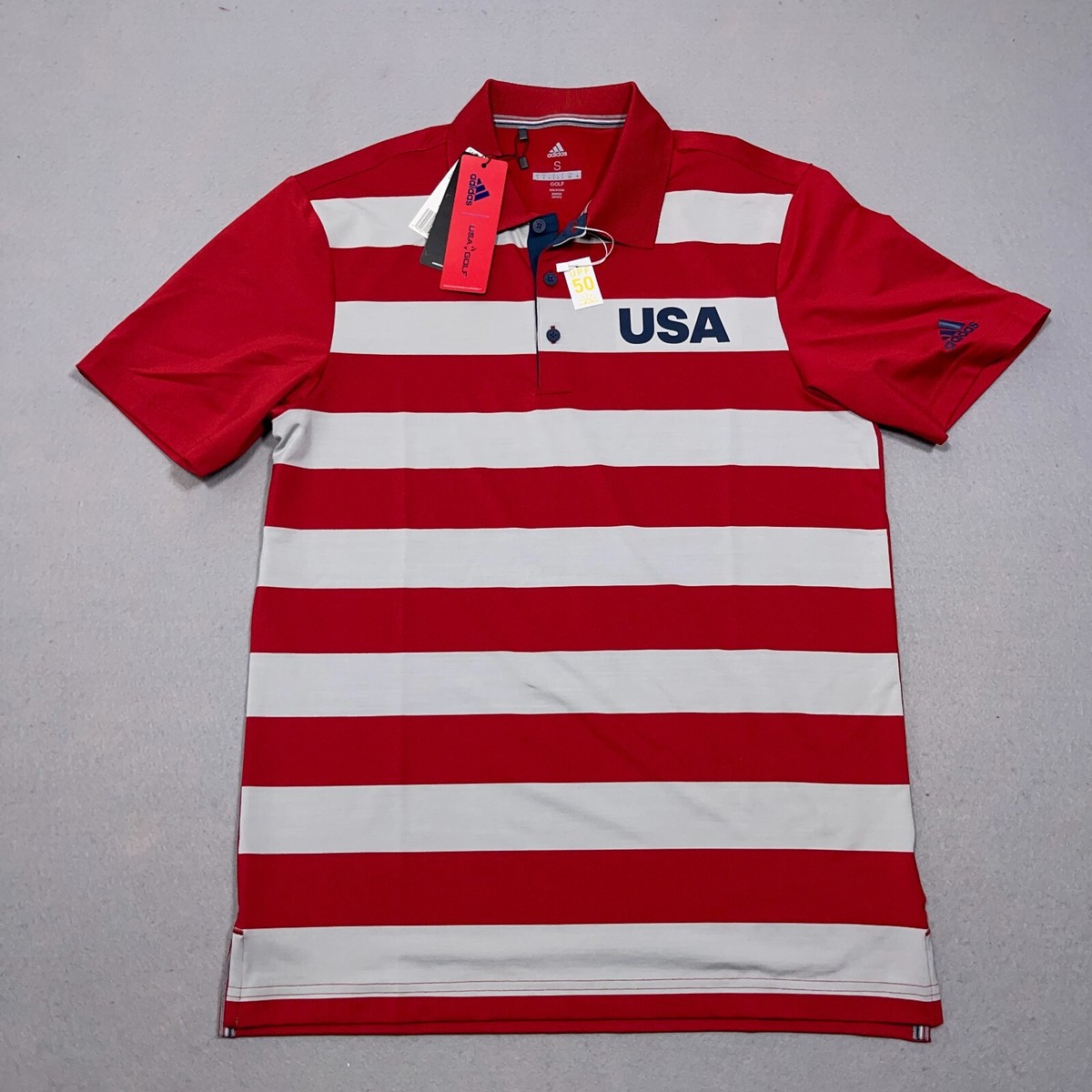 Ubuy Adidas Usa Flag Golf Shirt Official USA Golf Adidas Red
