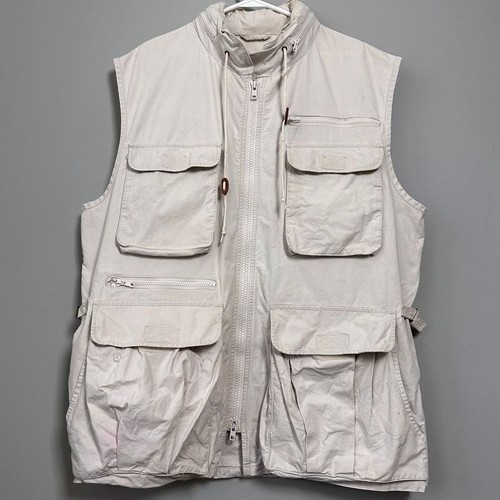 Vintage Banana Republic Safari Travel Vest Men XL Stone Utility Multi Pocket