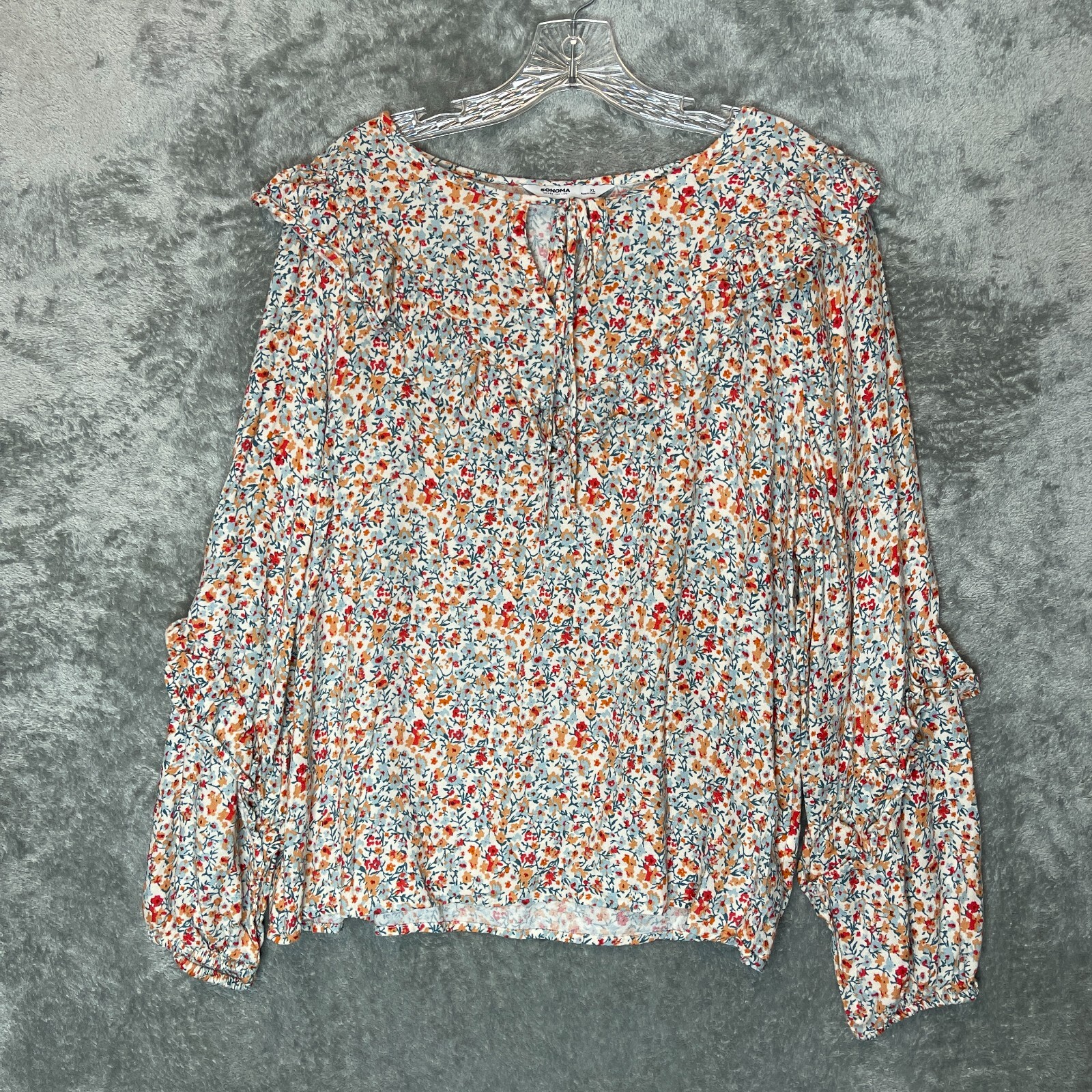 Boho Floral Ruffle Keyhole Top for Women - XL - Sonoma Style