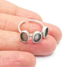 Ring Blank Setting Base Cabochon Bezel Silver Plated Brass 8x6mm G33127