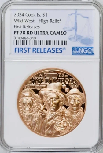 2024 Wild West Cook Islands $1 50g Copper First Release - NGC PF70RD
