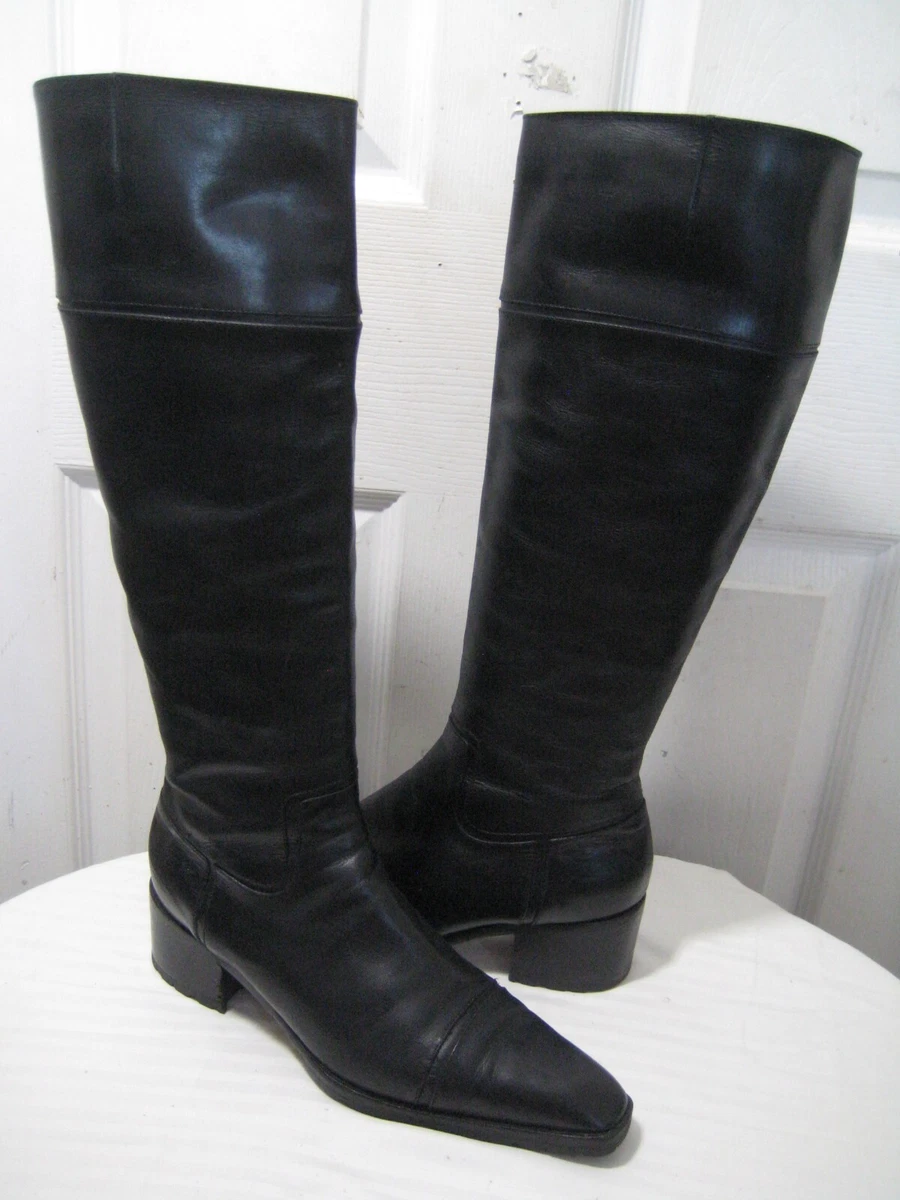 Michel Perry Black Leather Knee High Boots Shoes Women s Size 39 8.5