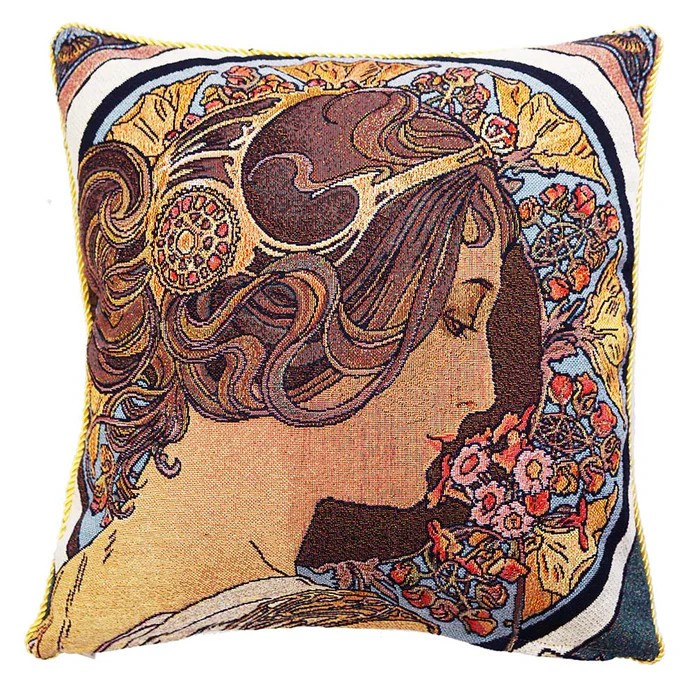 Signare Alphonse Mucha Primrose Tapestry Square Throw Sofa Cushion Cover 45cm