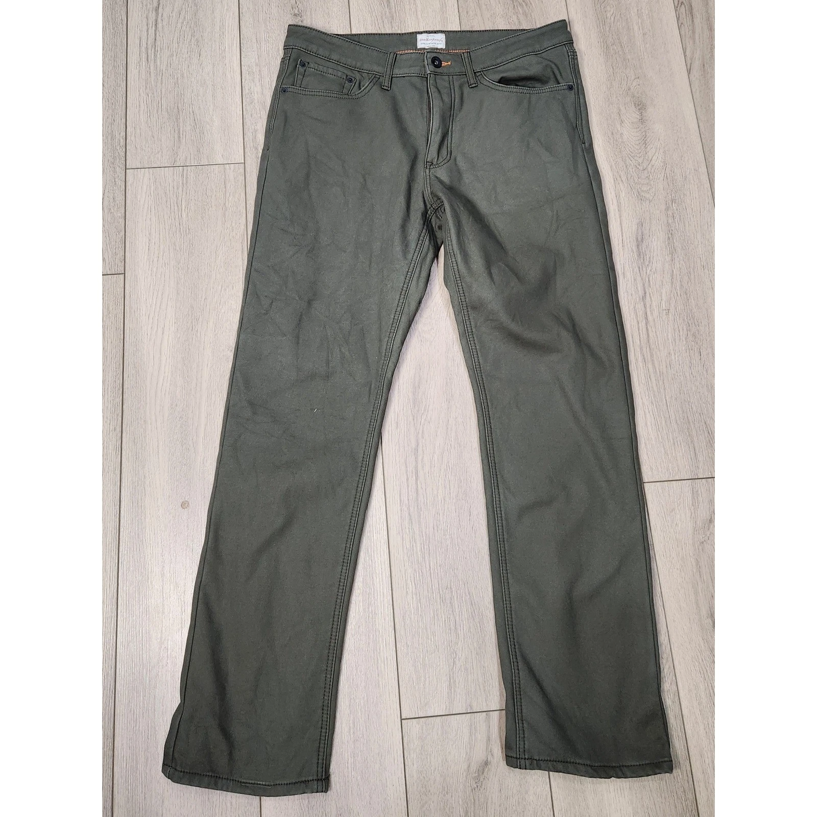 Weatherproof Vintage Men Fleece Lined Canvas Pants 34x32 Olive Green Regular Fit