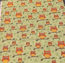 Love U You Deb Strain Moda fabrics orange owls owl on Green branches retro Kids