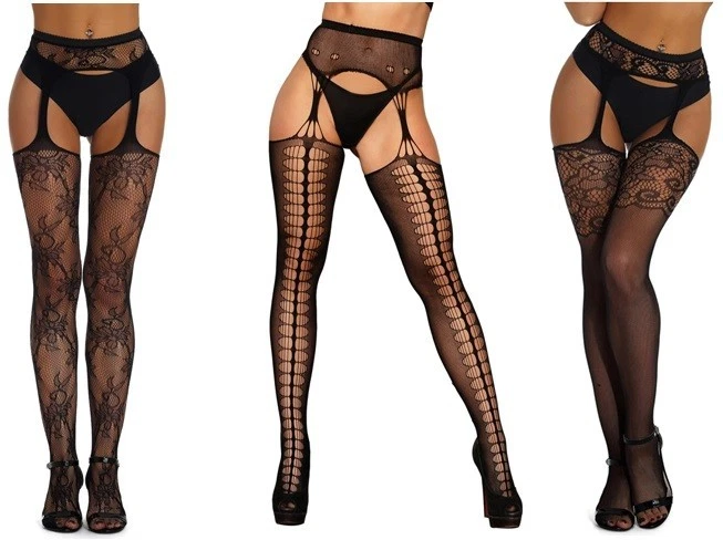 Plus Size Suspender Tights Sexy Black Fishnet Crotchless Size 16 18 20 22 XL L - Image 2 of 4