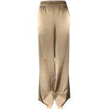 NEW SER.O.YA Tan Beige Silk Satin High Waisted Wide Leg Trousers Pants Size L