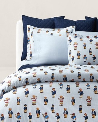 NIP POLO Ralph Lauren BLUE Stripe POLO TEDDY BEAR piece Comforter Set  KING