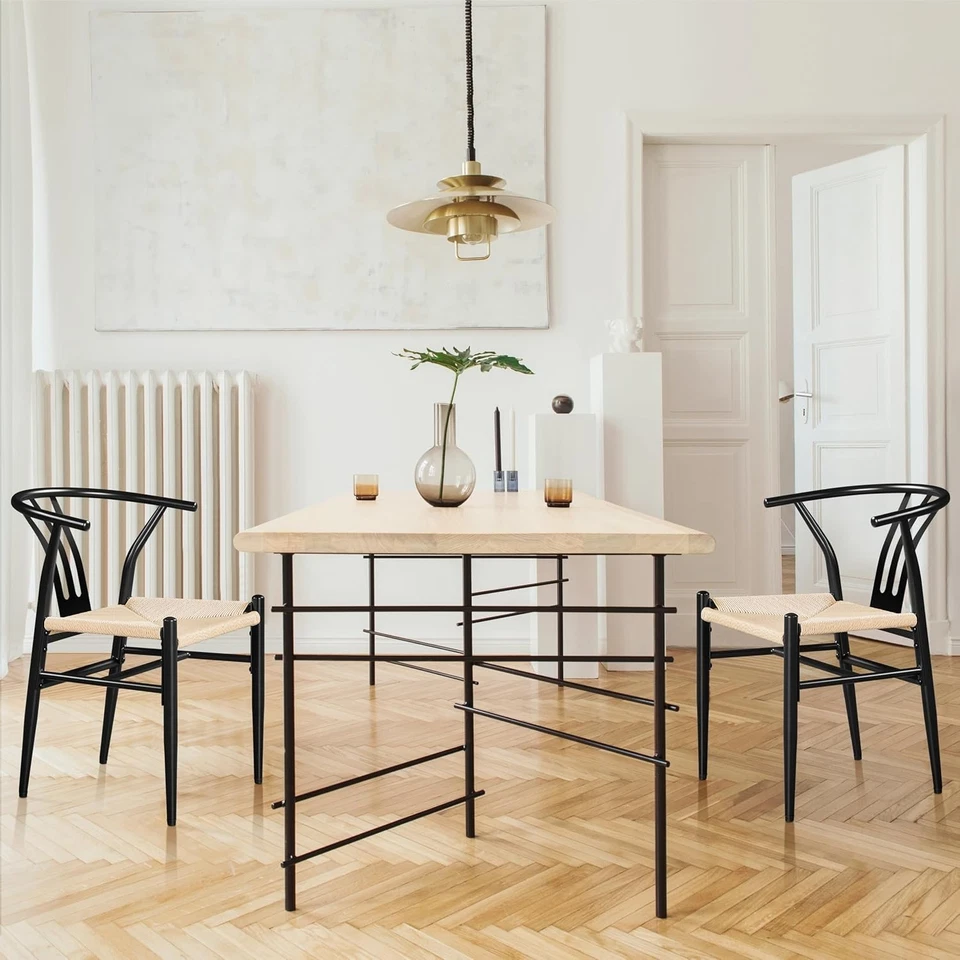 2件套中世纪现代编织藤椅黑色 — 第 4/4 张图片