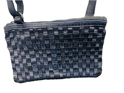 Ashwood Leather Heritage Bag Navy Blue Genuine Leather Woven Crossbody England