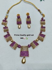 South Indian Bollywood Gold FN Purple Stone Choker Necklace Wedding Jewelry Set