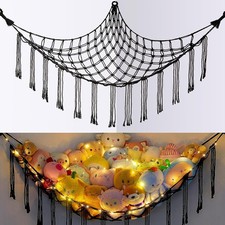 Stuffed Animals Net Hammock with LED Light Toy Hammock Net Corner Black Large
