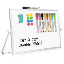 Dry Erase Magnetic White Board, 16" x 12" Double-Sided Desktop Whiteboard wit...
