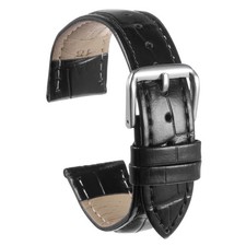 Leather Watch Band 21mm Embossed Cowhide Strap with Spring Bars Black