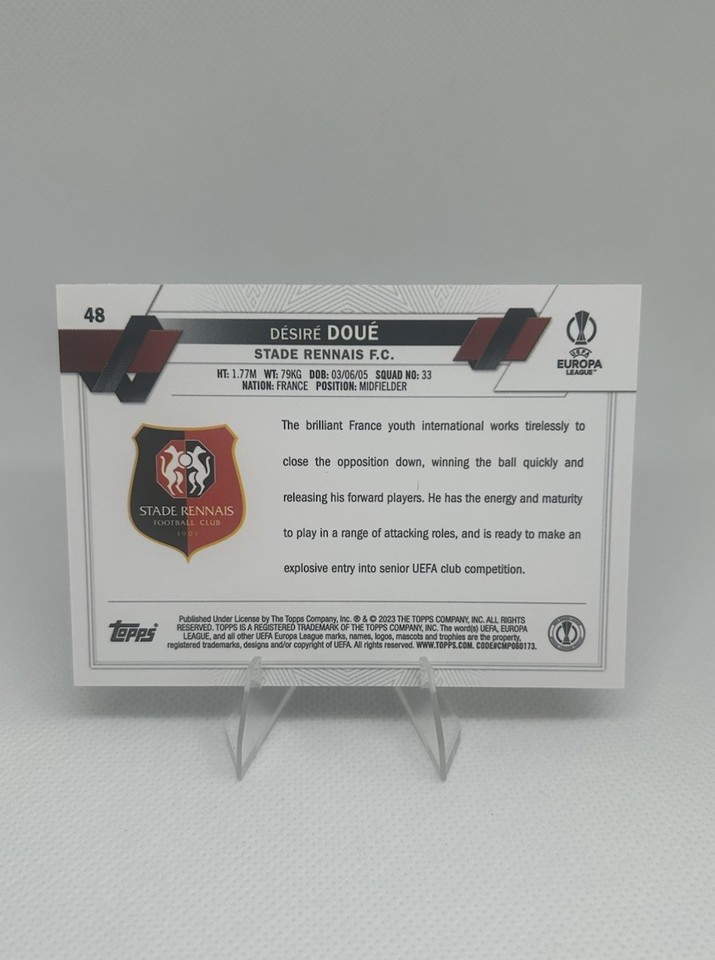 Carte Topps Chrome 22/23 Desire Doue Rookie - Stade Rennais - Autographiée Limitée