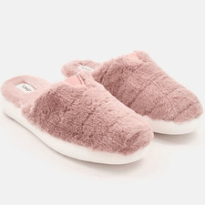 Tom  s Alpargata Mallow Mule Rose Smoke Faux Fur Size 9