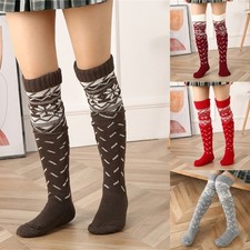 Christmas Snowflake Long Stockings Women Knitted Thigh High Boot Socks with Ties