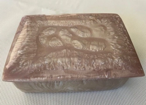 LOVELY Vintage Silver Lava Flow Catalin Swirl Jewelry Box Bakelite 70s Deco