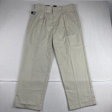 New G.H. Bass Premium Chino Beige Pleated Cuffed Pants 36 30 Wrinkle Free