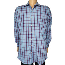 PETER MILLAR Summer Comfort Blue Plaid Long Sleeve Button Down Shirt XLarge EUC
